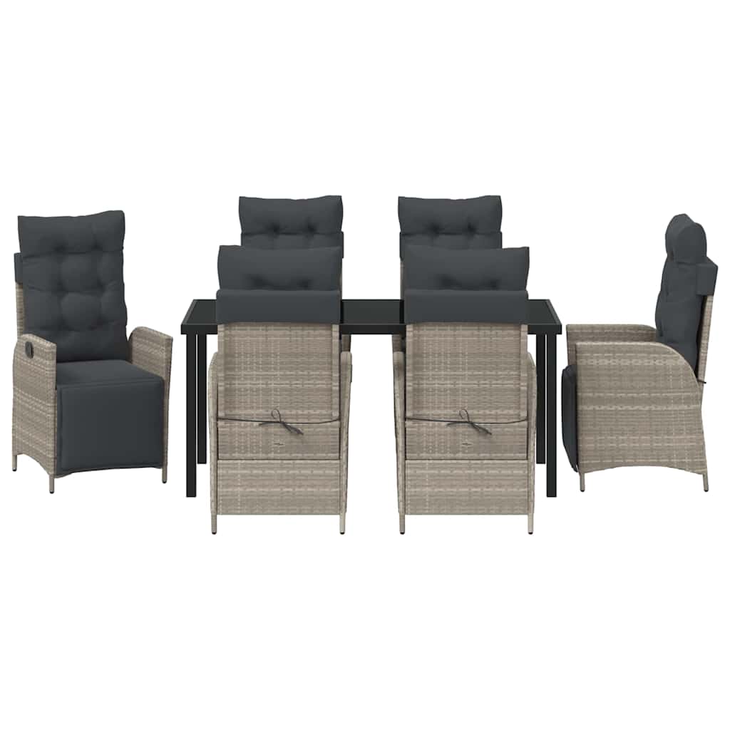 Tuin eettafelset met kussen 7 pcs Lichtgrijs poly rattan