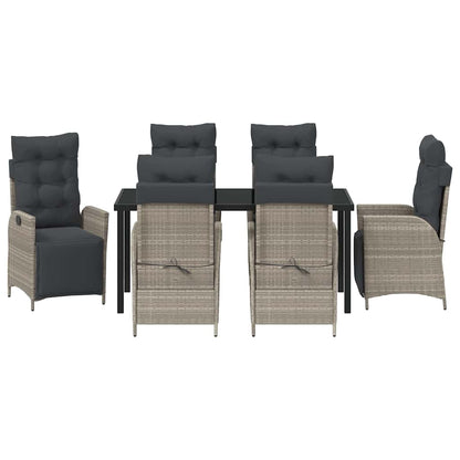 Tuin eettafelset met kussen 7 pcs Lichtgrijs poly rattan