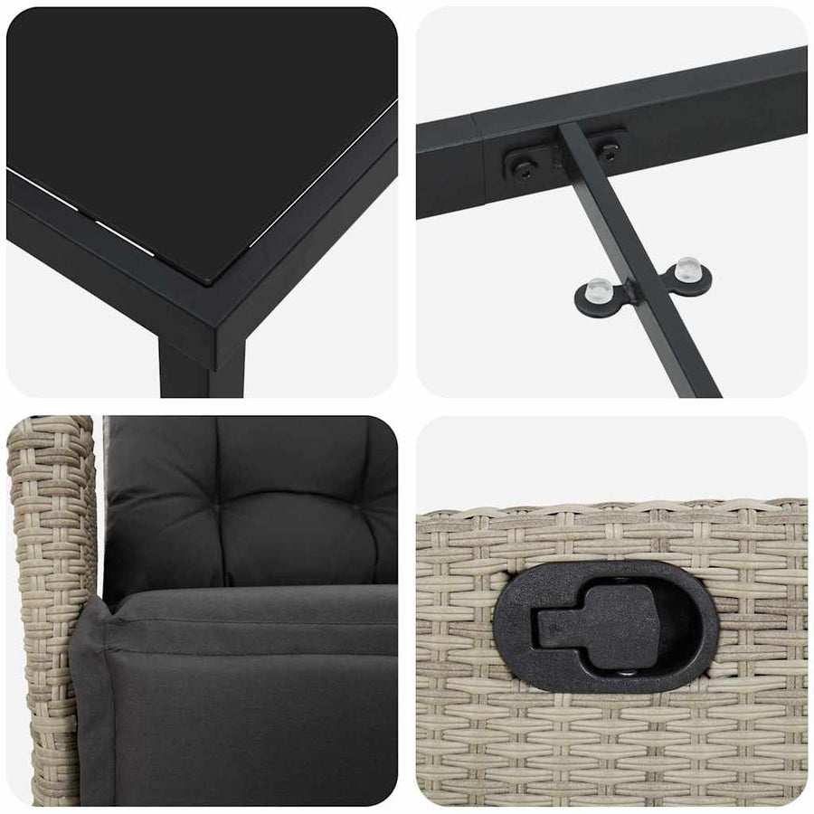 Tuin Eettafelset Met Kussen 7 Pcs Lichtgrijs Poly Rattan