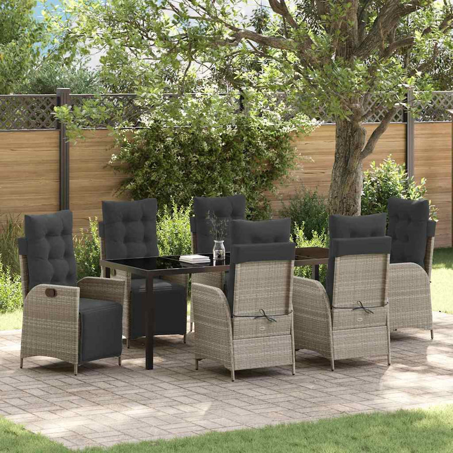 Tuin Eettafelset Met Kussen 7 Pcs Lichtgrijs Poly Rattan