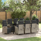 Garden dining set with cushion 9 pcs Light grey poly rattan