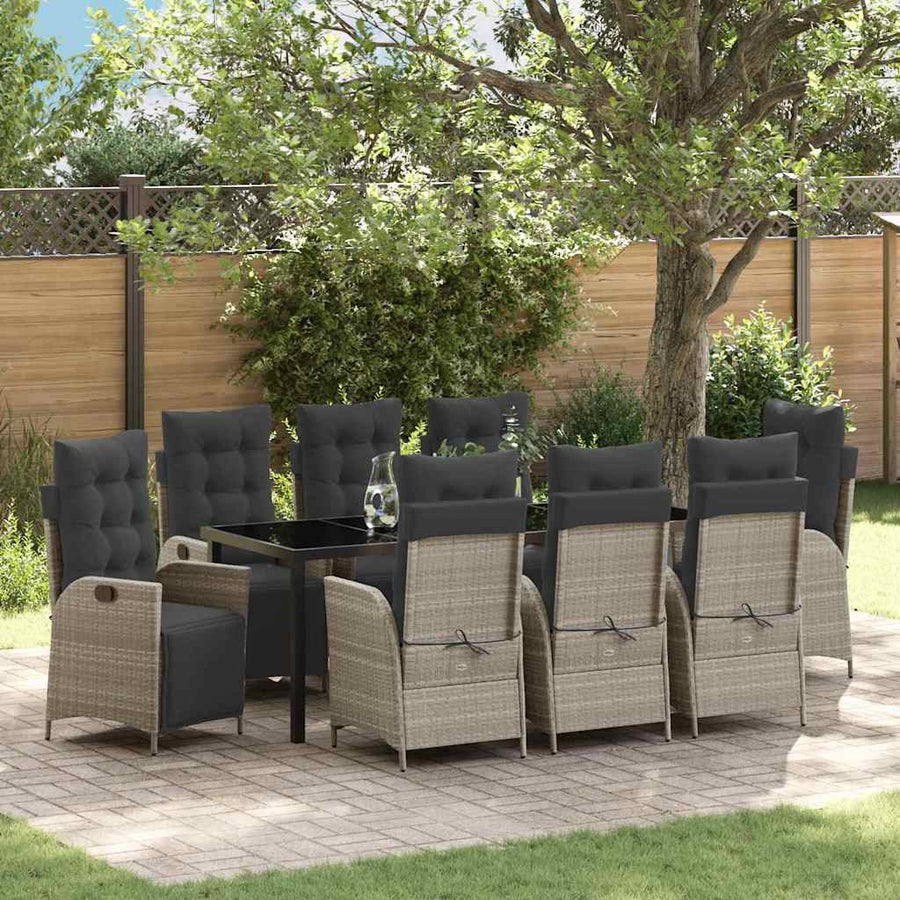 Tuin Eettafelset Met Kussen 9 Pcs Lichtgrijs Poly Rattan