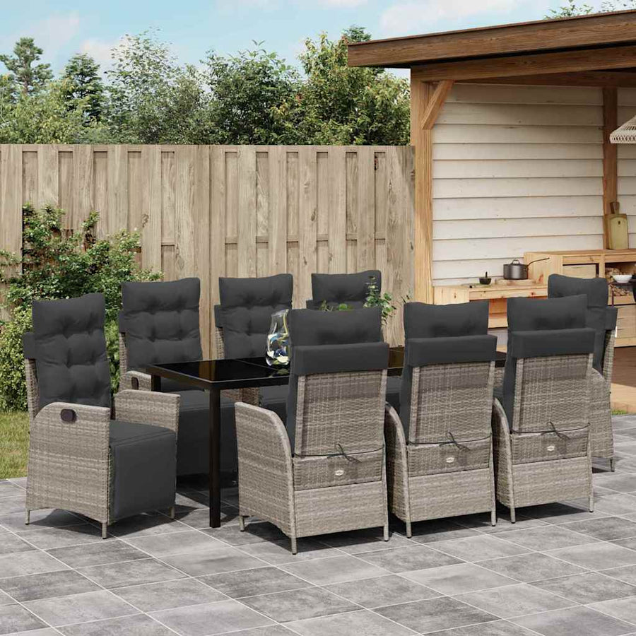 Tuin Eettafelset Met Kussen 9 Pcs Lichtgrijs Poly Rattan