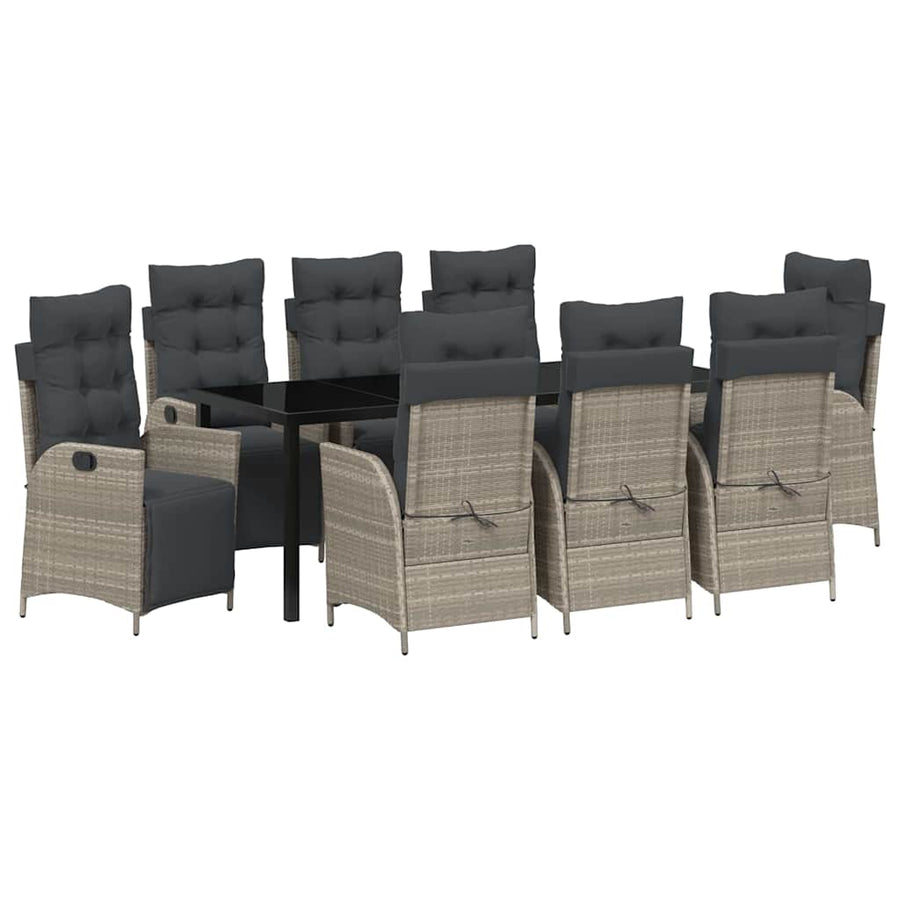 Tuin Eettafelset Met Kussen 9 Pcs Lichtgrijs Poly Rattan