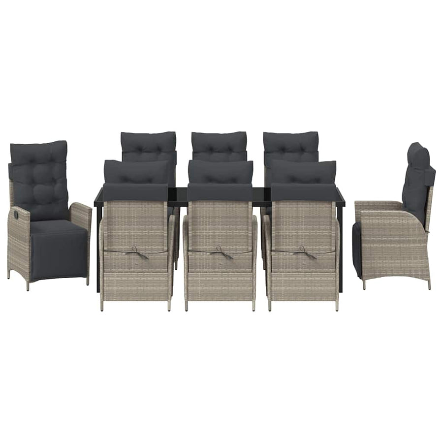 Tuin Eettafelset Met Kussen 9 Pcs Lichtgrijs Poly Rattan