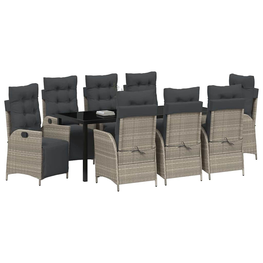 Tuin Eettafelset Met Kussen 9 Pcs Lichtgrijs Poly Rattan