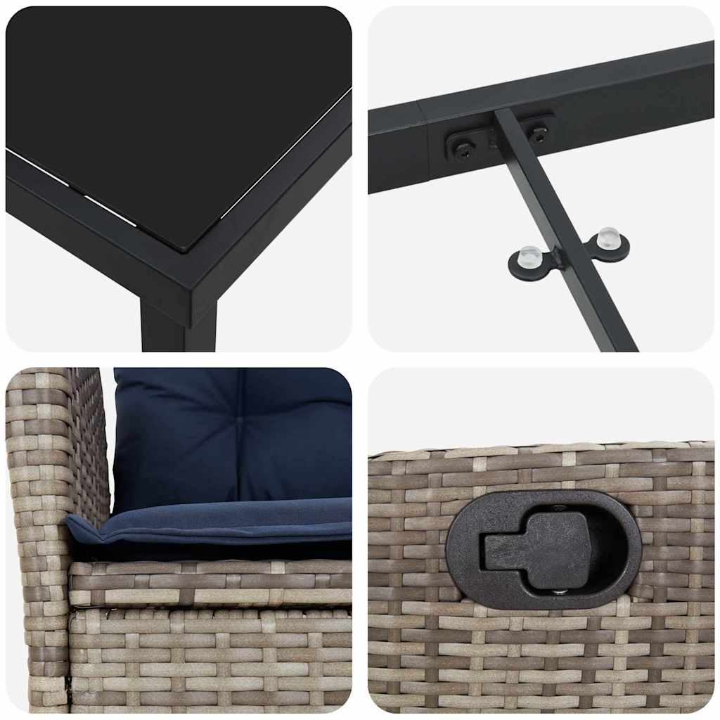 Tuin eettafelset met kussen 3 pcs Grijs en zwart Rattan