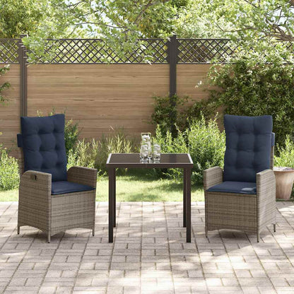 Tuin eettafelset met kussen 3 pcs Grijs en zwart Rattan