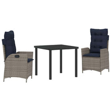 Tuin eettafelset met kussen 3 pcs Grijs en zwart Rattan