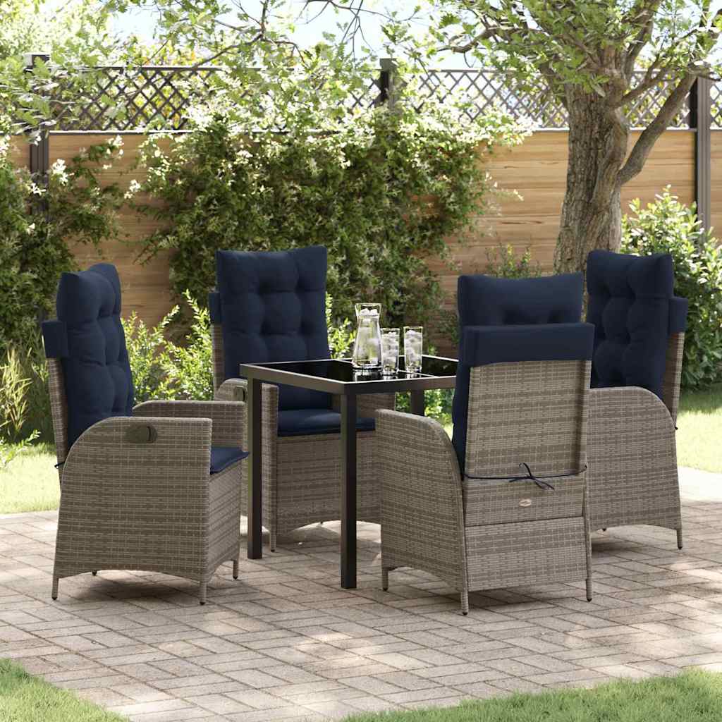 Tuin eettafelset met kussen 5 pcs Grijs en zwart Rattan