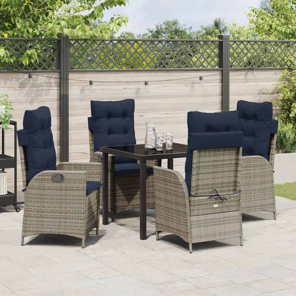 Tuin eettafelset met kussen 5 pcs Grijs en zwart Rattan