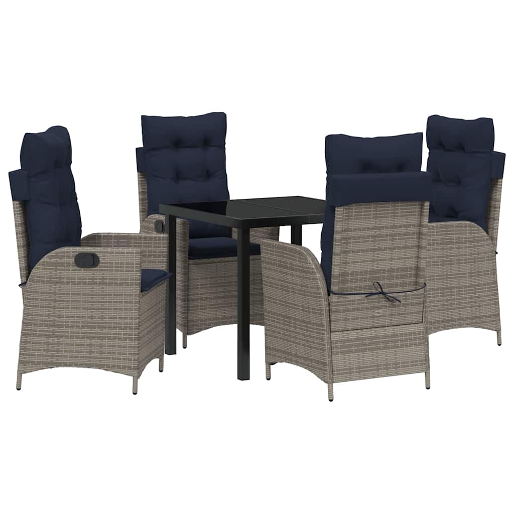 Tuin eettafelset met kussen 5 pcs Grijs en zwart Rattan