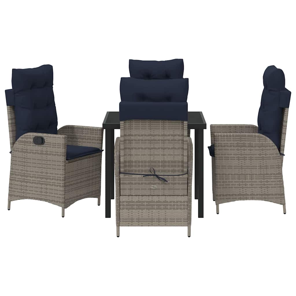 Tuin eettafelset met kussen 5 pcs Grijs en zwart Rattan