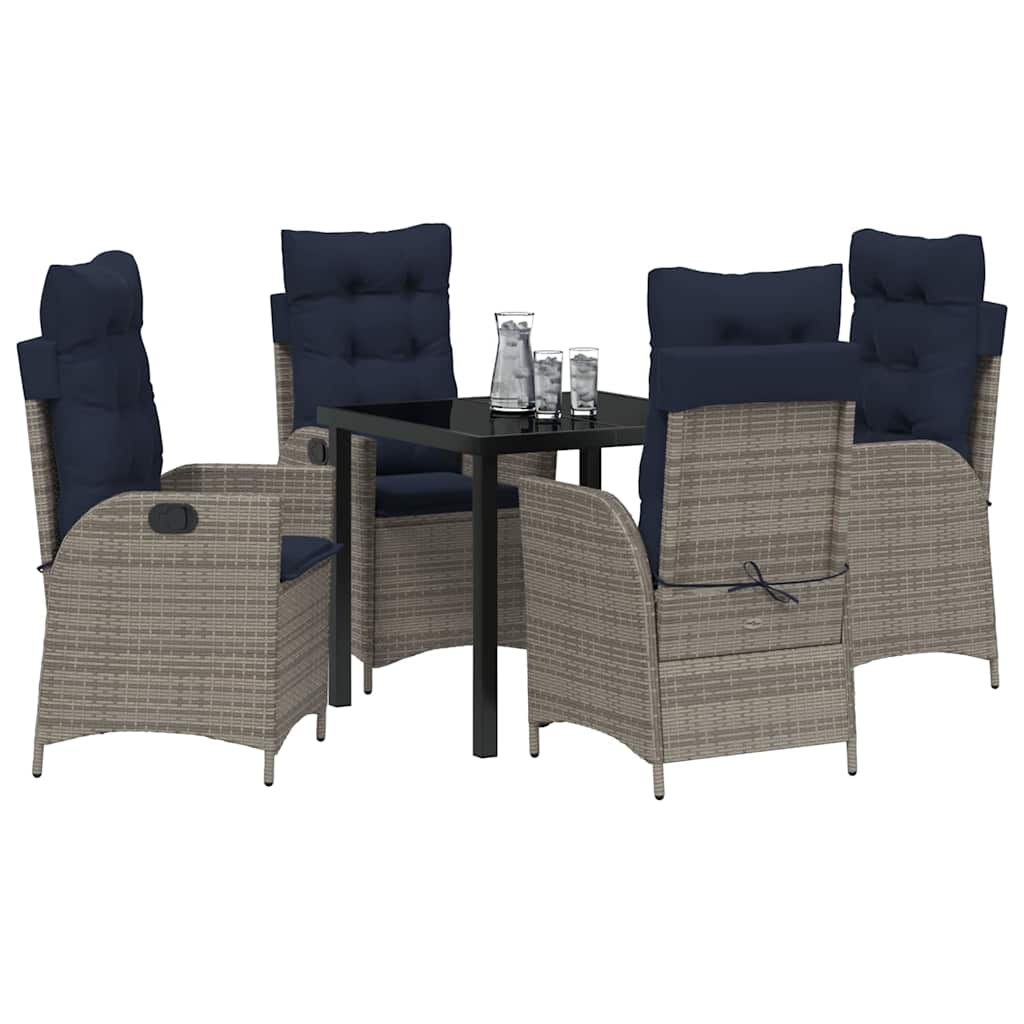 Tuin eettafelset met kussen 5 pcs Grijs en zwart Rattan