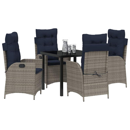 Tuin eettafelset met kussen 5 pcs Grijs en zwart Rattan