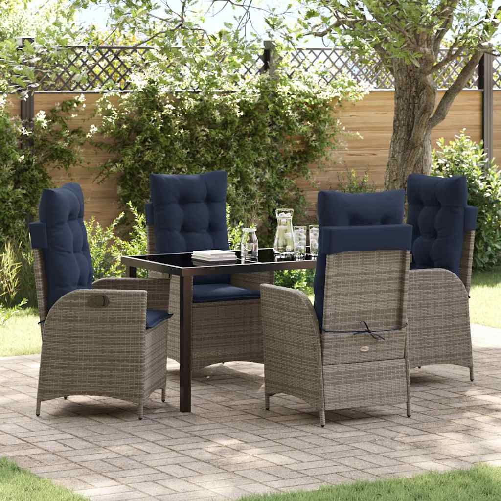 Tuin eettafelset met kussen 5 pcs Grijs en zwart Rattan