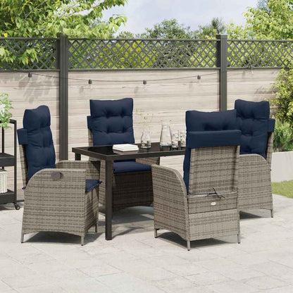 Tuin eettafelset met kussen 5 pcs Grijs en zwart Rattan