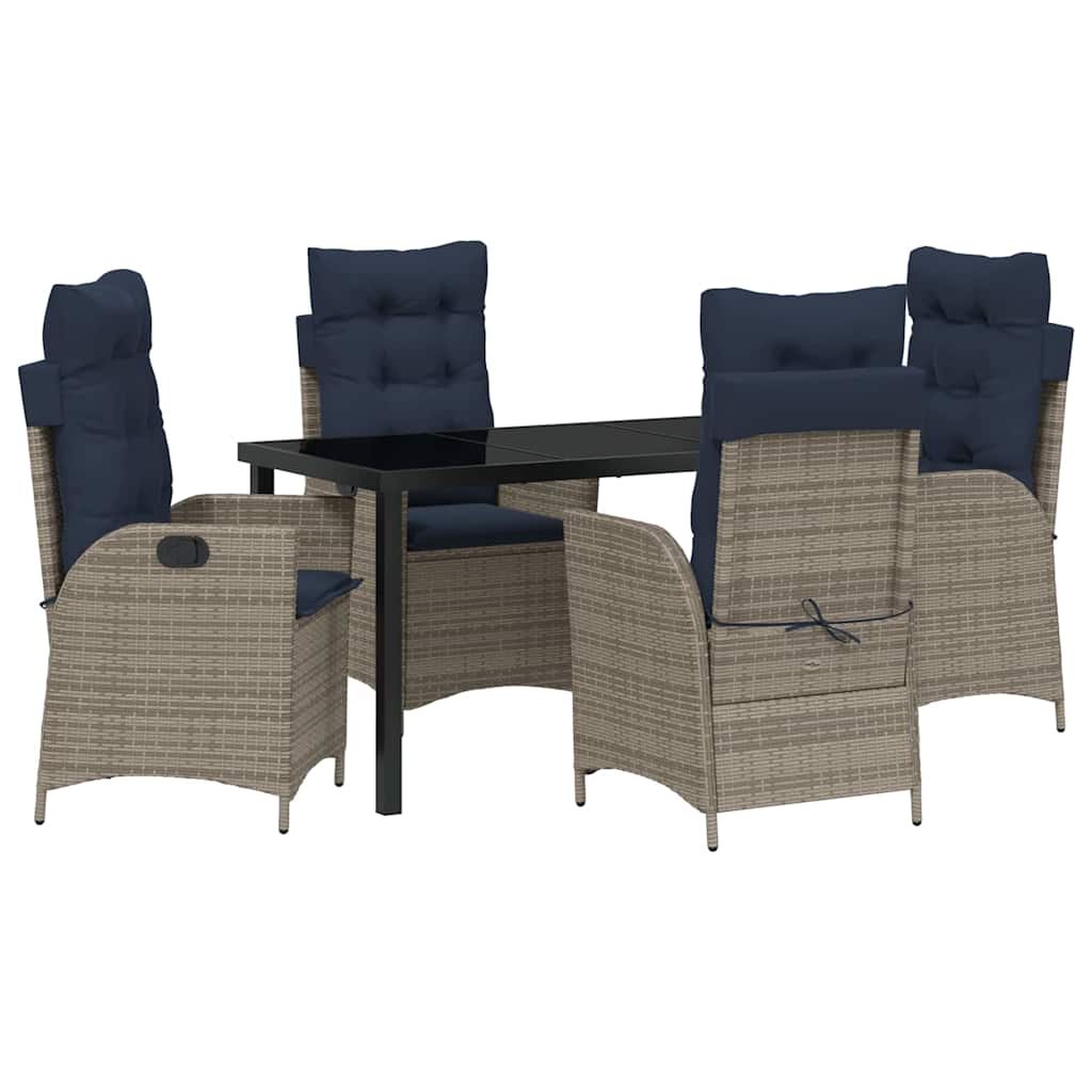 Tuin eettafelset met kussen 5 pcs Grijs en zwart Rattan