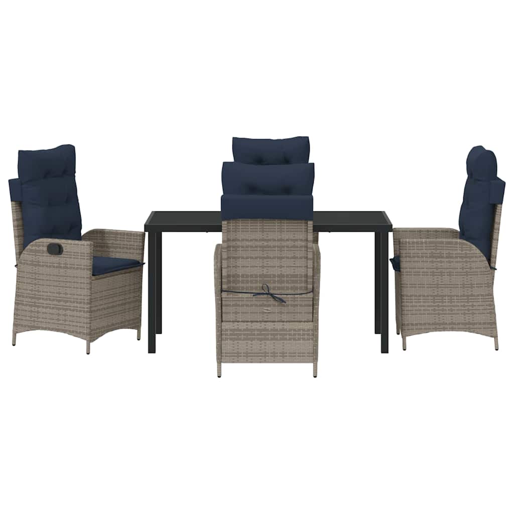 Tuin eettafelset met kussen 5 pcs Grijs en zwart Rattan