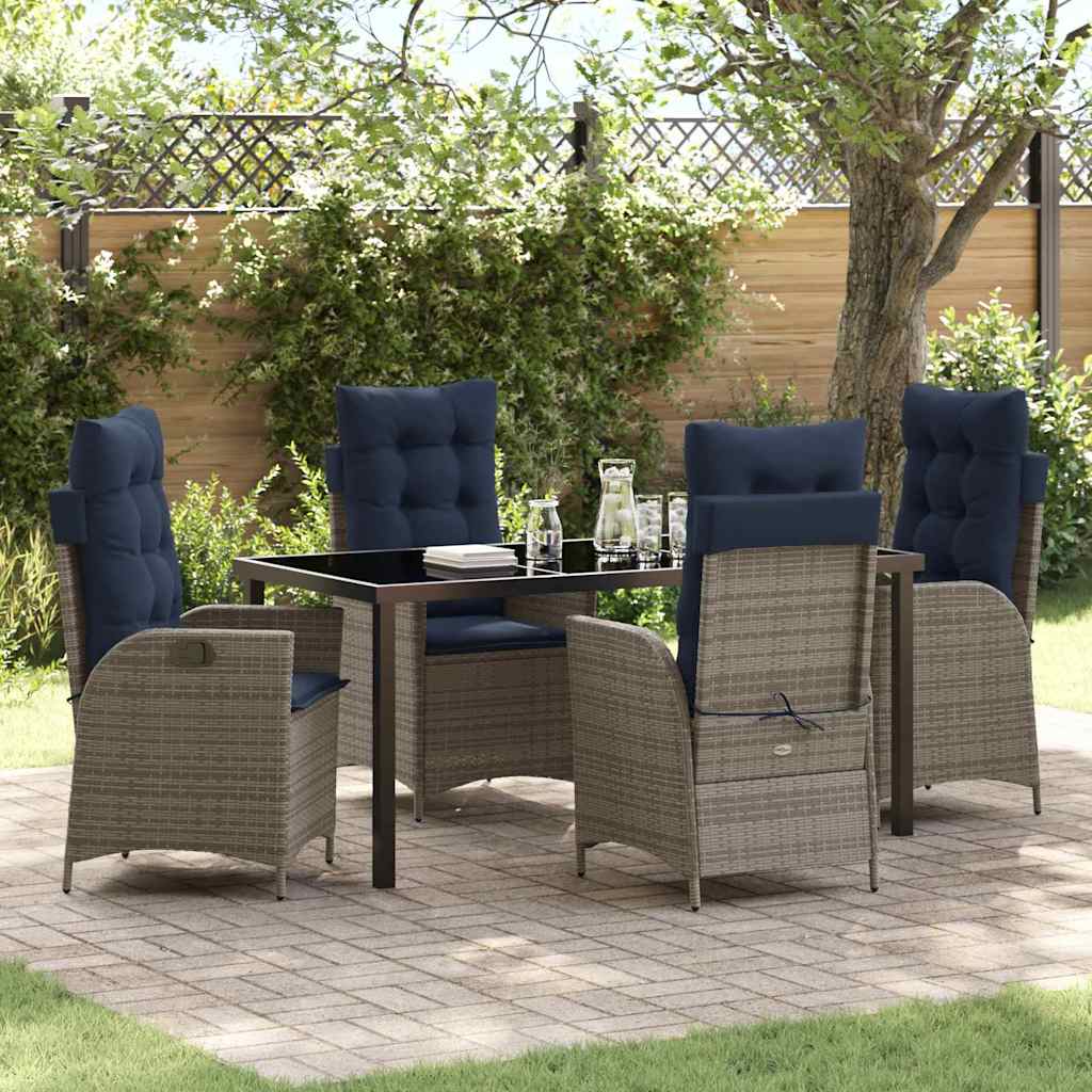 Tuin eettafelset met kussen 5 pcs Grijs en zwart Rattan
