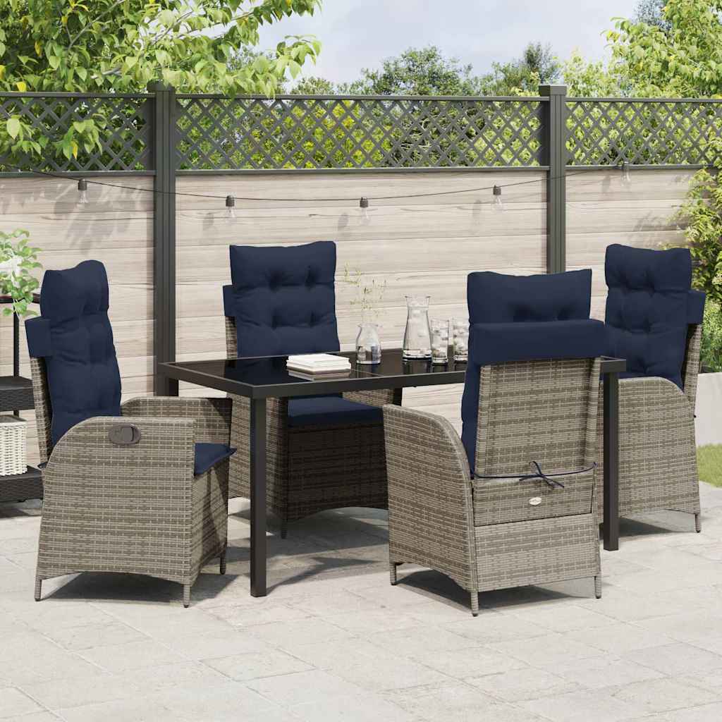 Tuin eettafelset met kussen 5 pcs Grijs en zwart Rattan