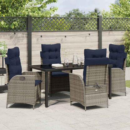 Tuin eettafelset met kussen 5 pcs Grijs en zwart Rattan
