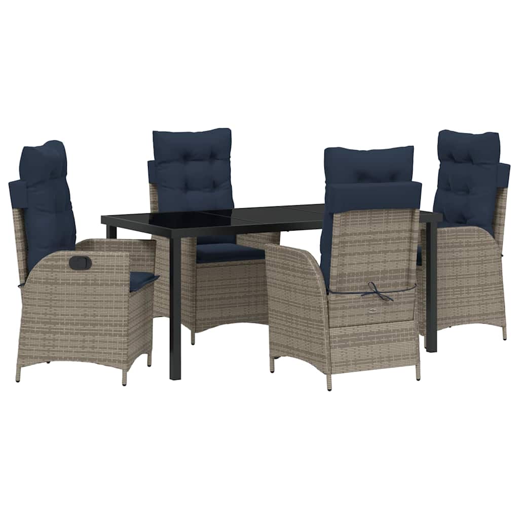 Tuin eettafelset met kussen 5 pcs Grijs en zwart Rattan