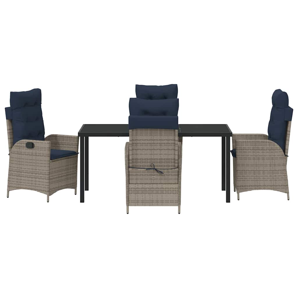 Tuin eettafelset met kussen 5 pcs Grijs en zwart Rattan