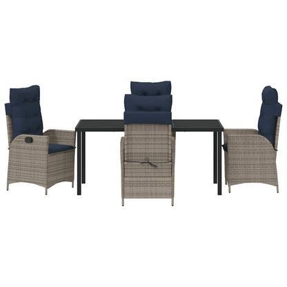 Tuin eettafelset met kussen 5 pcs Grijs en zwart Rattan