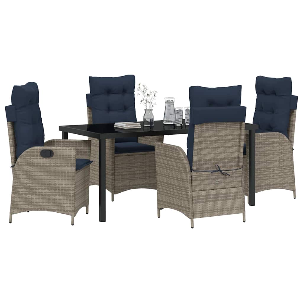 Tuin eettafelset met kussen 5 pcs Grijs en zwart Rattan