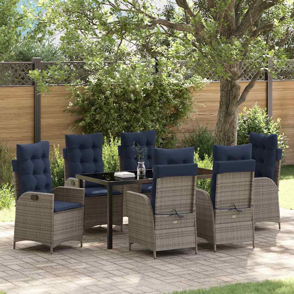Tuin eettafelset met kussen 7 pcs Grijs en zwart Rattan