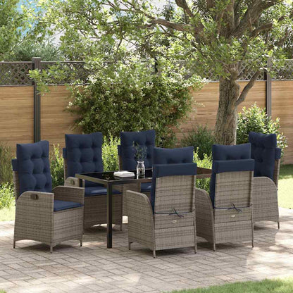 Tuin eettafelset met kussen 7 pcs Grijs en zwart Rattan