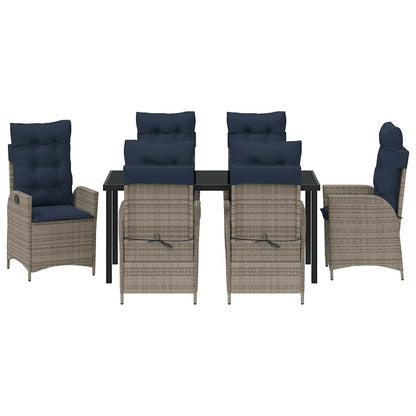 Tuin eettafelset met kussen 7 pcs Grijs en zwart Rattan