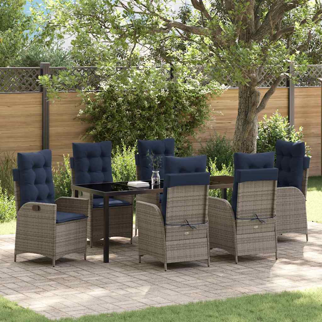 Tuin eettafelset met kussen 7 pcs Grijs en zwart Rattan
