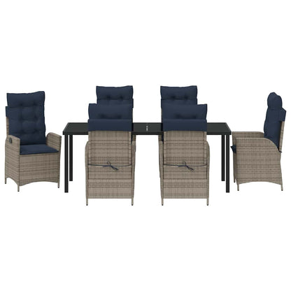 Tuin eettafelset met kussen 7 pcs Grijs en zwart Rattan