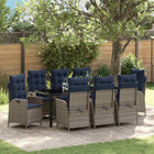Garden dining set with cushion 9 pcs Grey and black Rattan
