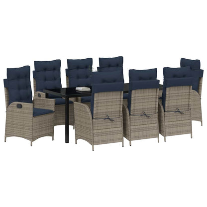 Tuin eettafelset met kussen 9 pcs Grijs en zwart Rattan