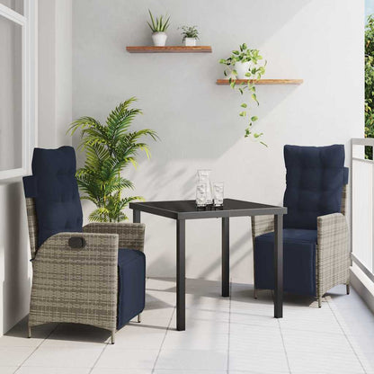 Tuin eettafelset met kussen 3 pcs Grijs en zwart Rattan