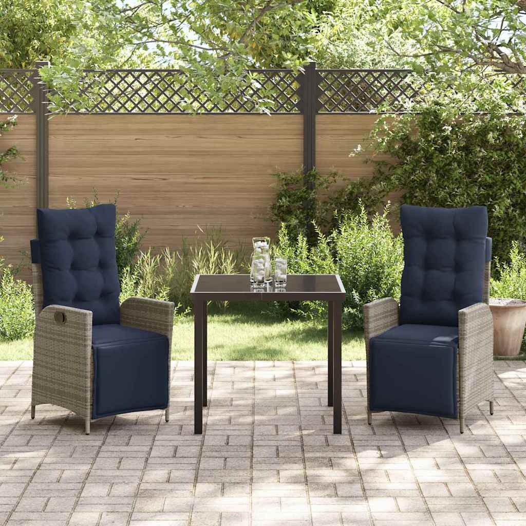 Tuin eettafelset met kussen 3 pcs Grijs en zwart Rattan