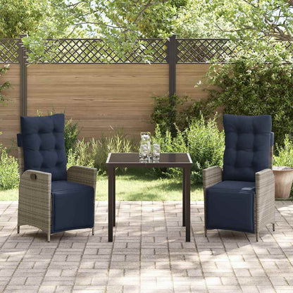 Tuin eettafelset met kussen 3 pcs Grijs en zwart Rattan