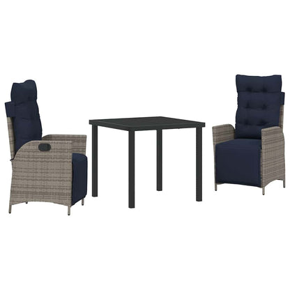 Tuin eettafelset met kussen 3 pcs Grijs en zwart Rattan