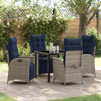 Tuin eettafelset met kussen 5 pcs Grijs en zwart Rattan