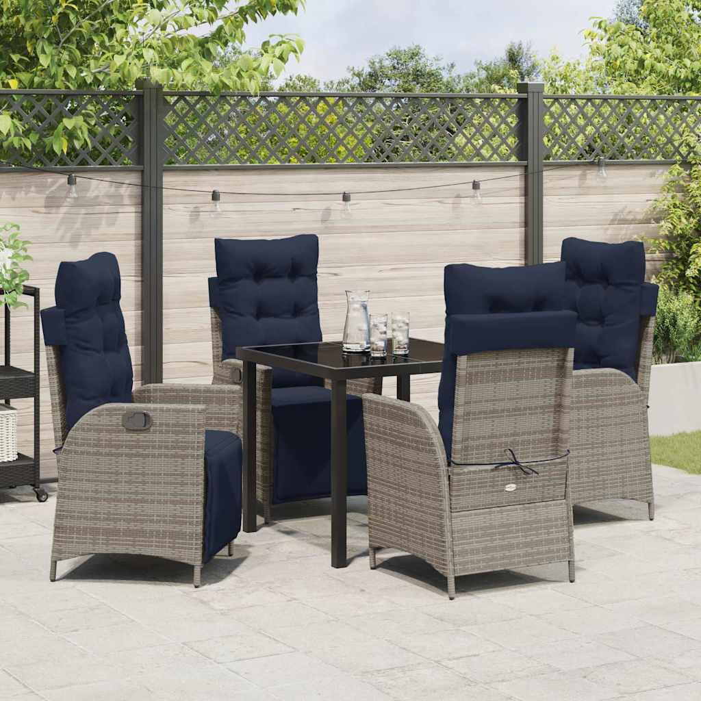 Tuin eettafelset met kussen 5 pcs Grijs en zwart Rattan