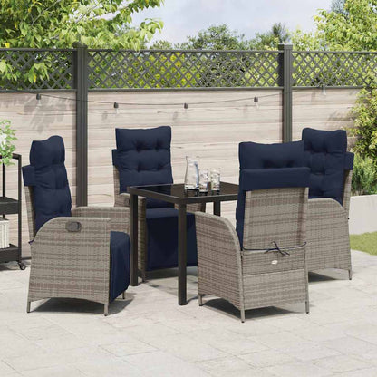 Tuin eettafelset met kussen 5 pcs Grijs en zwart Rattan