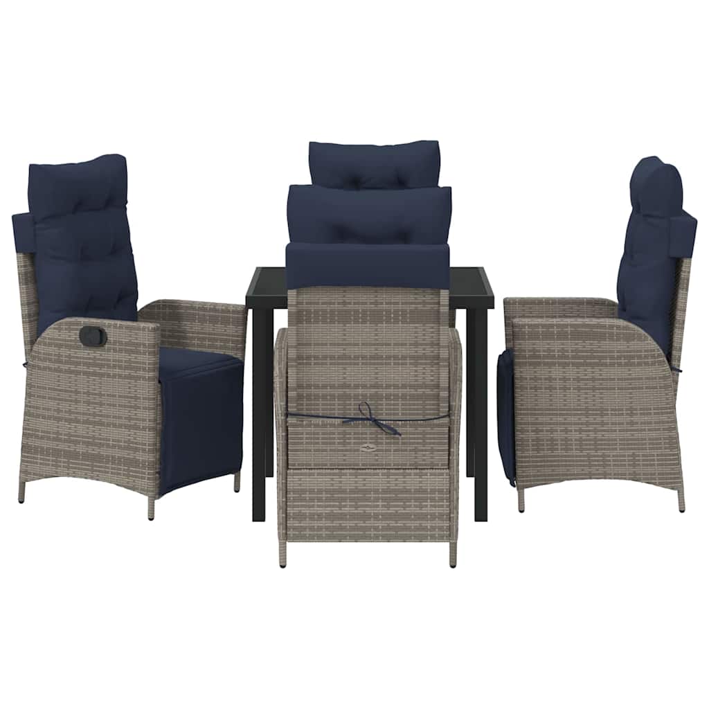 Tuin eettafelset met kussen 5 pcs Grijs en zwart Rattan