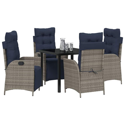 Tuin eettafelset met kussen 5 pcs Grijs en zwart Rattan