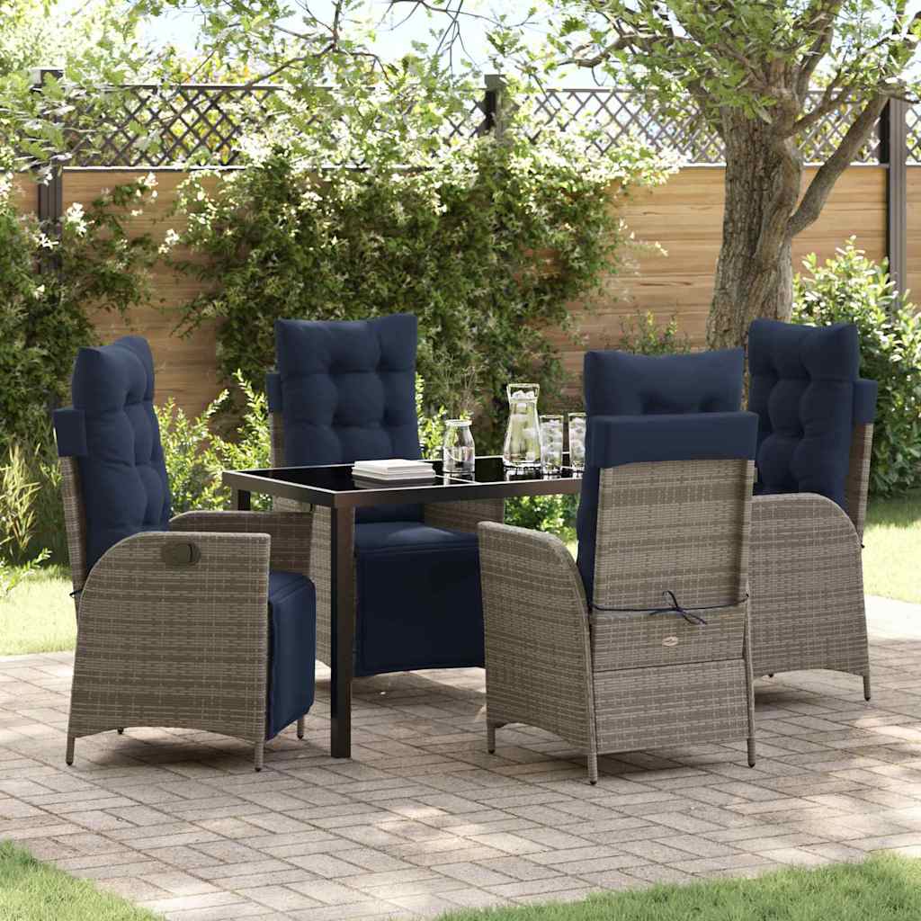 Tuin eettafelset met kussen 5 pcs Grijs en zwart Rattan