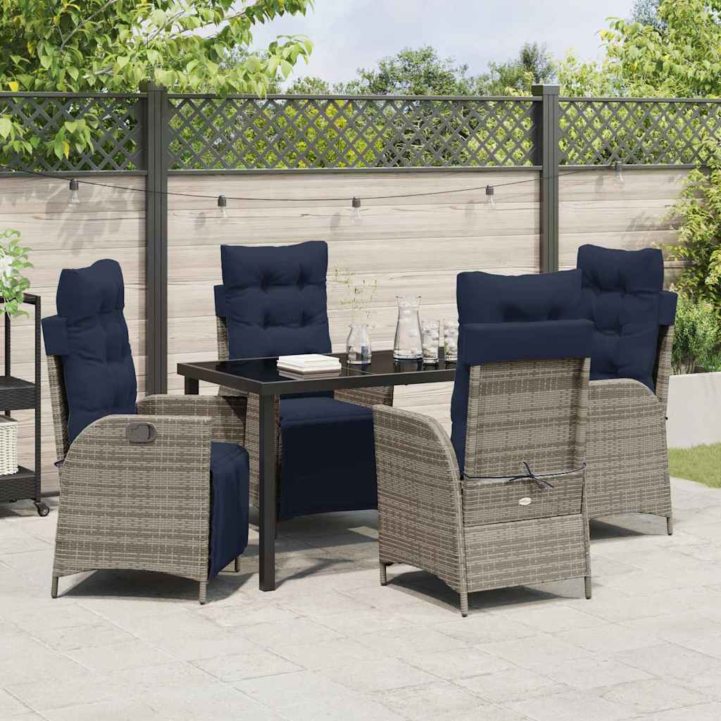 Tuin eettafelset met kussen 5 pcs Grijs en zwart Rattan