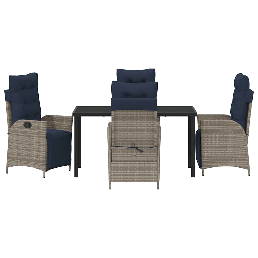 Tuin eettafelset met kussen 5 pcs Grijs en zwart Rattan