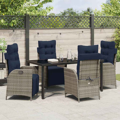 Tuin eettafelset met kussen 5 pcs Grijs en zwart Rattan